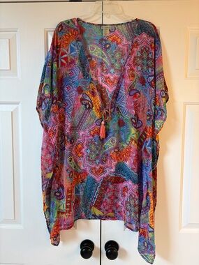 Bleu Rod Beattie Multicolor Paisley Swim Coverup - Pink, Blue, Green, Orange